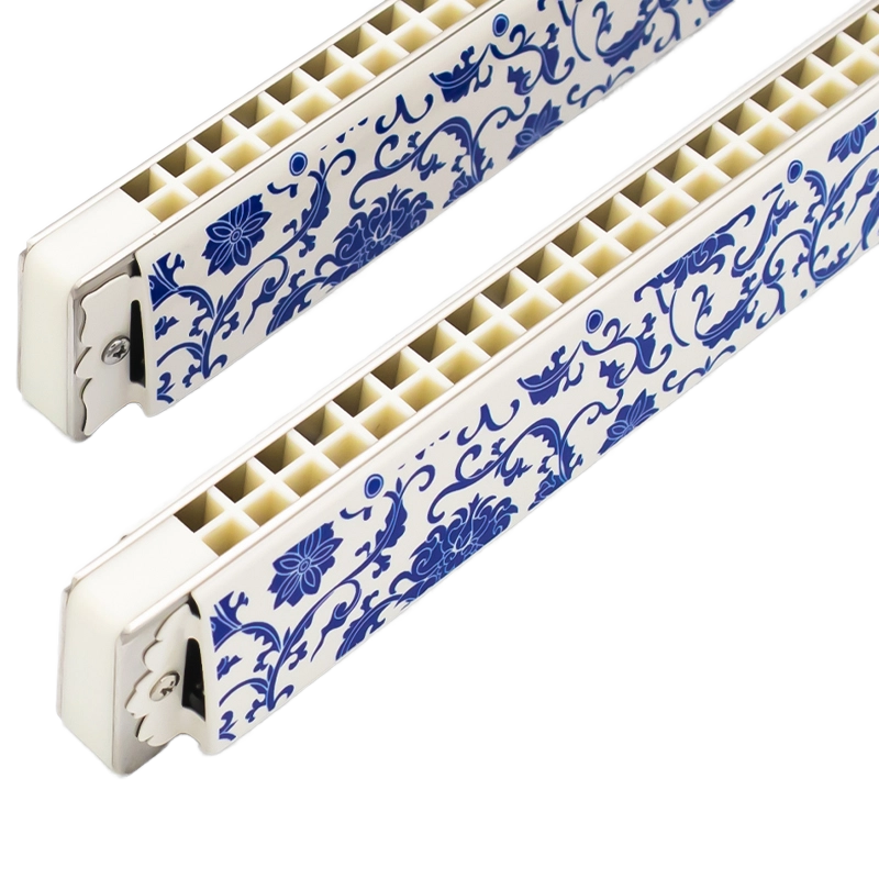 Kongsheng Blue White 24-Hole Polyphonic Tremolo Harmonica Key of C