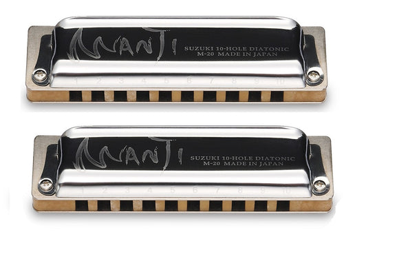 Deal Of The Day Suzuki Manji 10 hole Diatonic Harmonica M-20 Key of A and C Bundle. Includes free USA shipping