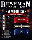 Bushman America 250th Birthday Harmonica Key of C ETA 5-25-26. Includes Free USA Shipping