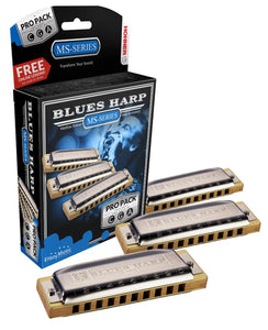 Hohner Blues Harp 3 Piece Pro Pack in keys C, G, & A. Includes Free USA Shipping