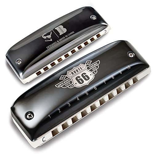 Kongsheng Route 66 Black 10 Hole Harmonica. Includes Free USA Shipping