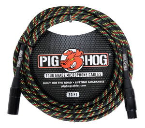 Pig Hog Rasta Stripes Woven Mic Cable 20ft XLR