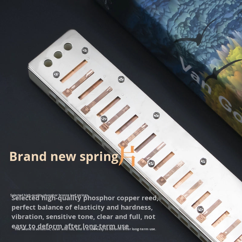 Kongsheng Blue White 24-Hole Polyphonic Tremolo Harmonica Key of C