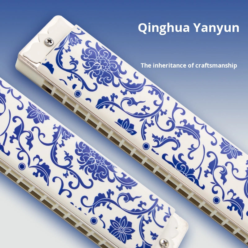 Kongsheng Blue White 24-Hole Polyphonic Tremolo Harmonica Key of C