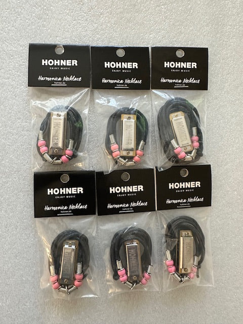 Hohner 38N Mini Pink Harmonica Necklace Chrome Key of C (6 Pack). Includes Free USA Shipping