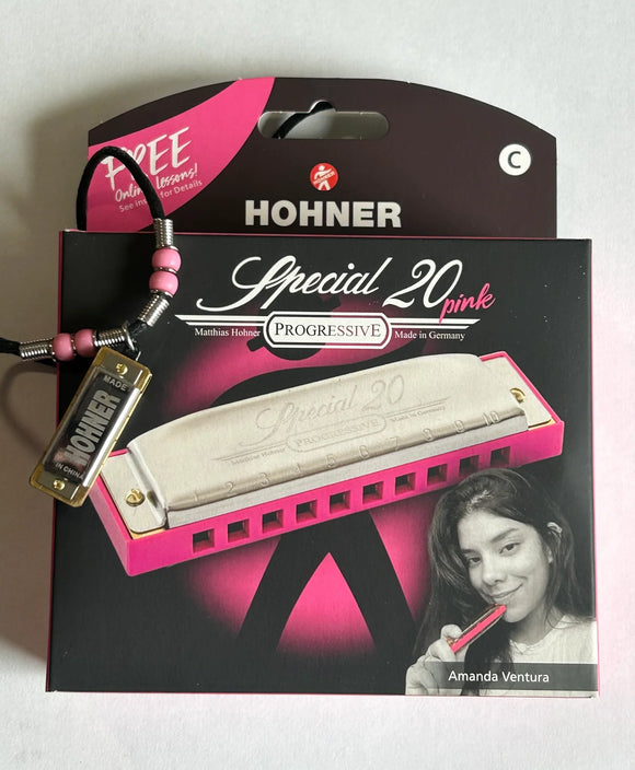 *Holiday Specials* Hohner New Special 20 Pink w/ 38n Pink Beads Mini Harmonica Necklace