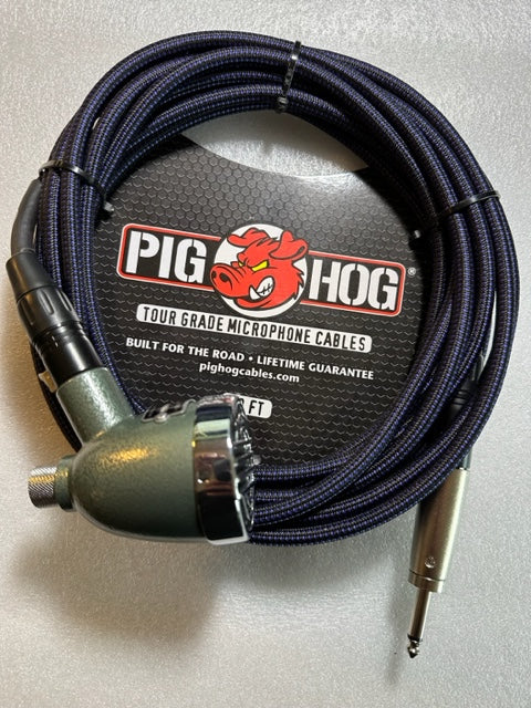 Hohner Harp Blaster Harmonica Microphone with 20 Foot Black & Blue Woven Pig Hog Microphone Cable and XLR to 1/4