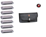 Bushman John Lee Steelie Harmonica 7pc Set with Joey Knows Pouches C7 Case Keys Low F, G, A, Bb, C, D, & F. Includes USA Shipping