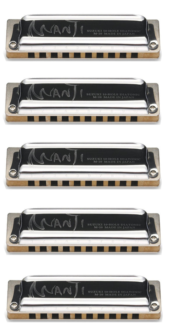 *Deal Of The Day* Suzuki Manji 10 Hole Diatonic Harmonica M-20 5 Pack Keys: G, A, Bb, C & D. Includes Free USA Shipping