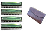 Suzuki Olive C-20 4 Pack Keys G, A, C, & D with Bushman Leather 4-slot Harmonica Case. Includes USA Shipping