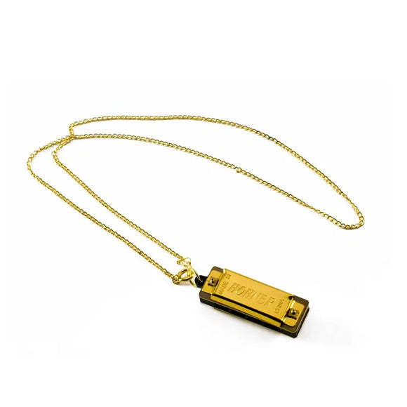 Hohner 37-C,  37C  Gold plated Mini Harmonica, Key of C Major with Gold Colored Chain. Free USA Shipping.