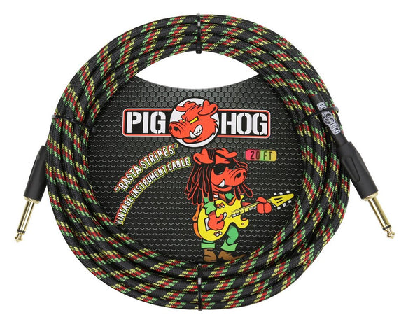 Pig Hog 20 Foot Instrument Cable Rasta Stripes