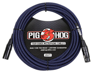 Pig Hog Black & Blue Woven Mic Cable, 20ft XLR Free USA Shipping